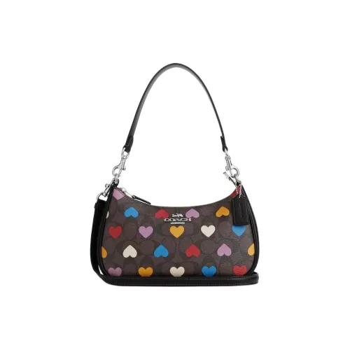 COACH Teri Canvas With Leather Portable Crossbody Bag Shoulder Bag Women's Silver & Brown Black Multicolor