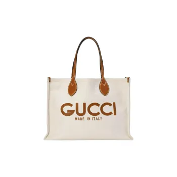 GUCCI Cotton Linen Blend Canvas Canvas Bag Tote Bag Shopping Bag Handbag Women's Beige