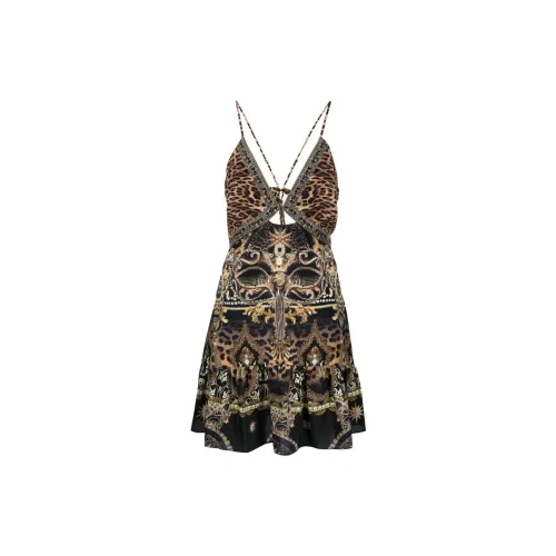 CAMILLA Leopard-print Cutout Silk Minidress