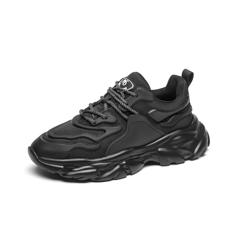 15 MINS Height Increasing Breathable Comfortable Wear Resistant Fashion Trend Chunky Sneakers Men's Black-1