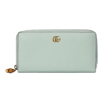 GUCCI Double G Leather Wallet Women's Light Green