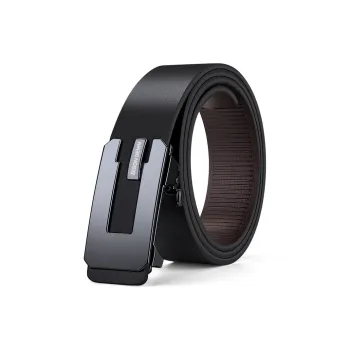BISON DENIM Business Minimalist Automatic Buckle Belt Toothless Leather Belts Men's Width  3.2CM