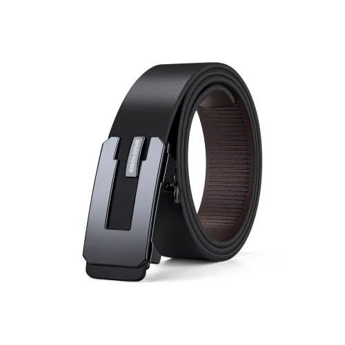 BISON DENIM Business Minimalist Automatic Buckle Belt Toothless Leather Belts Men's Width: 3.2CM