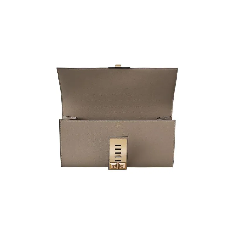 HERMES Swift Leather Wallet Card Holder Clutch Women's M8 Asphalt Gray With Galaxy Gray Accents-1