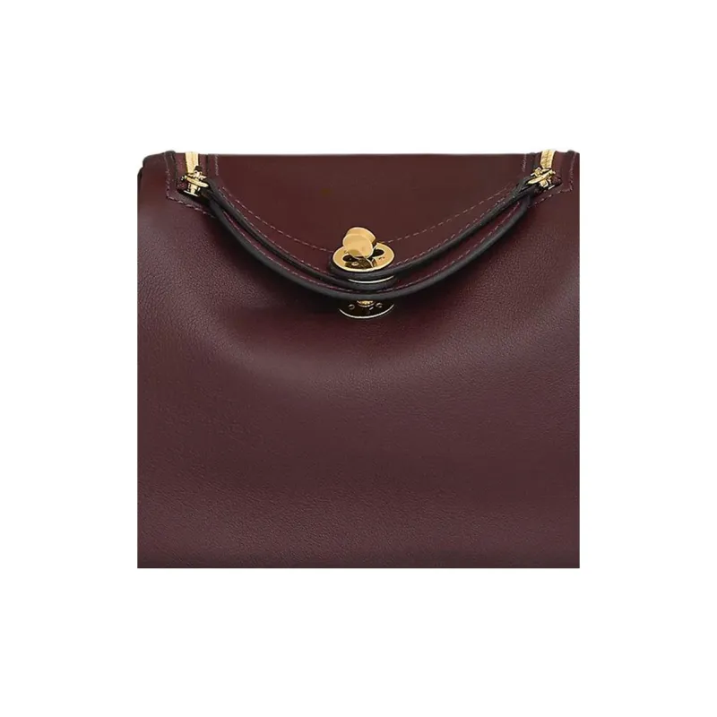 HERMES Lindy Swift Leather Handbag Shoulder Bag Crossbody Bag Mini Women's Saddle Red With Sapphire Blue-3