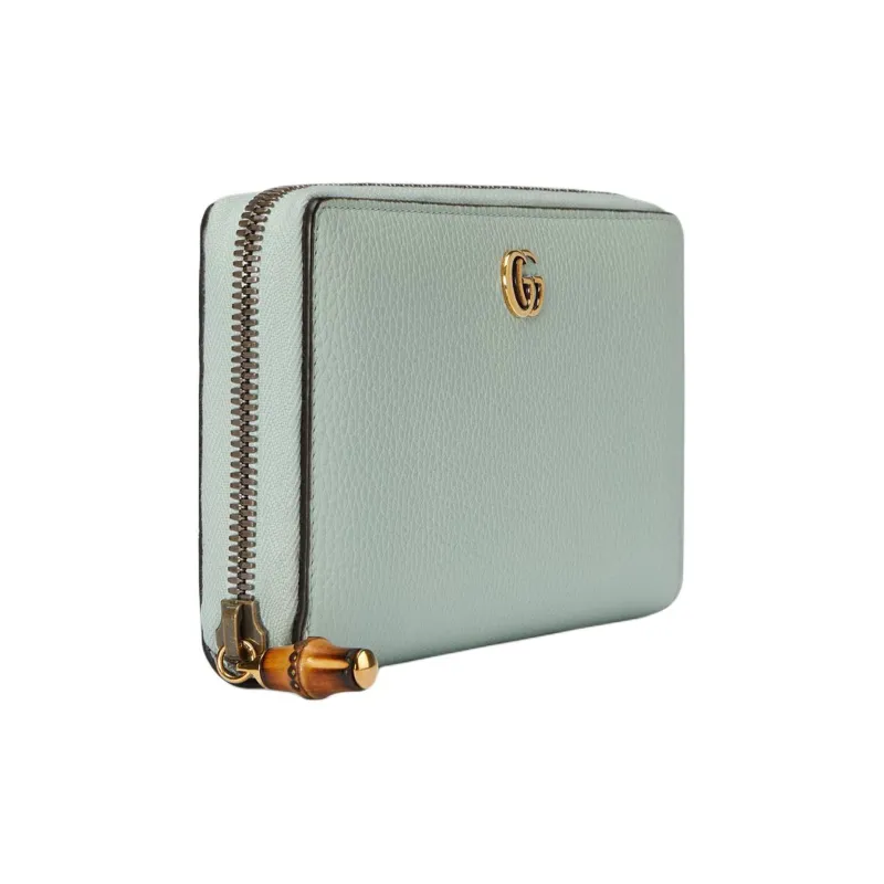 GUCCI Double G Leather Wallet Women's Light Green-1