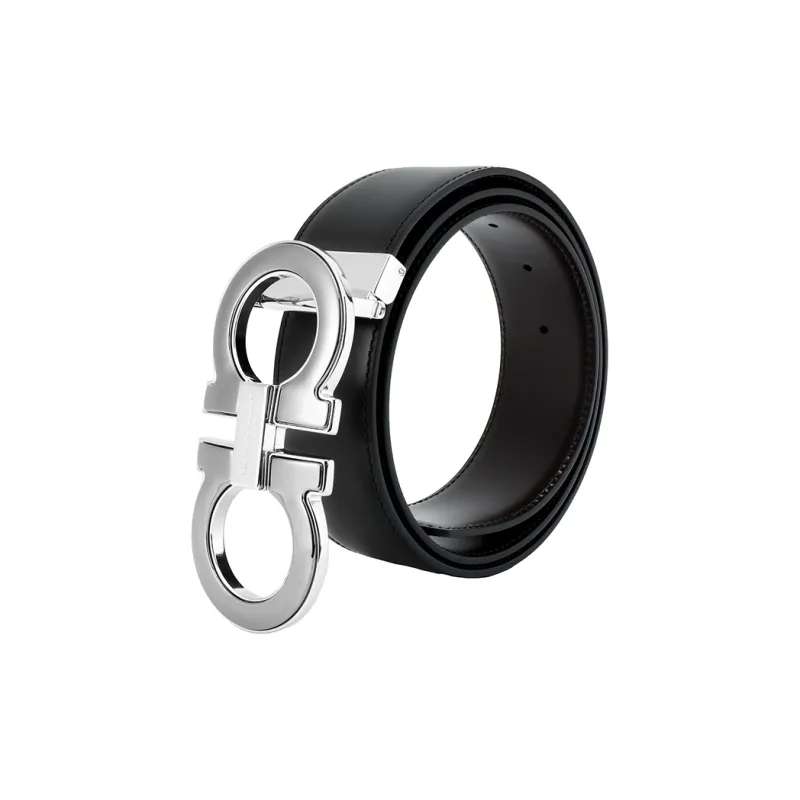 FERRAGAMO Cow Leather Belts Men's Black Width 4cm-2