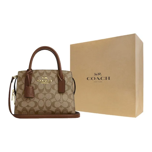 COACH Coated Canvas With Smooth Leather Tote Bag Shopping Bag Shoulder Bag Handbag Small Size Women's Khaki-8