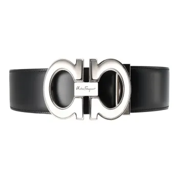 FERRAGAMO Cow Leather Belts Men's Black Width 4cm