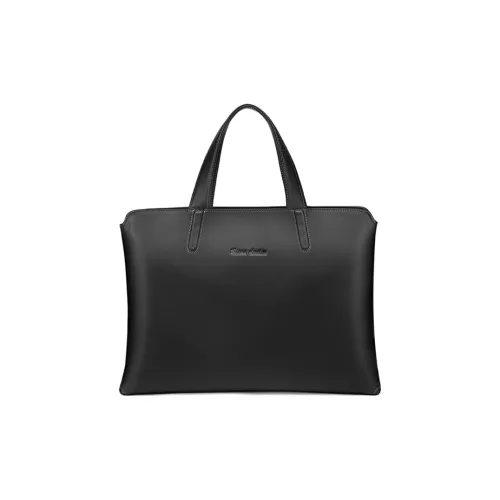 BISON DENIM Top Grain Cow Leather Business Casual Genuine Leather Briefcase Regular Men's Black