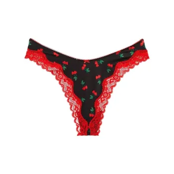 VICTORIA'S SECRET Underpants Women's 1 Pack Black Cherry Print