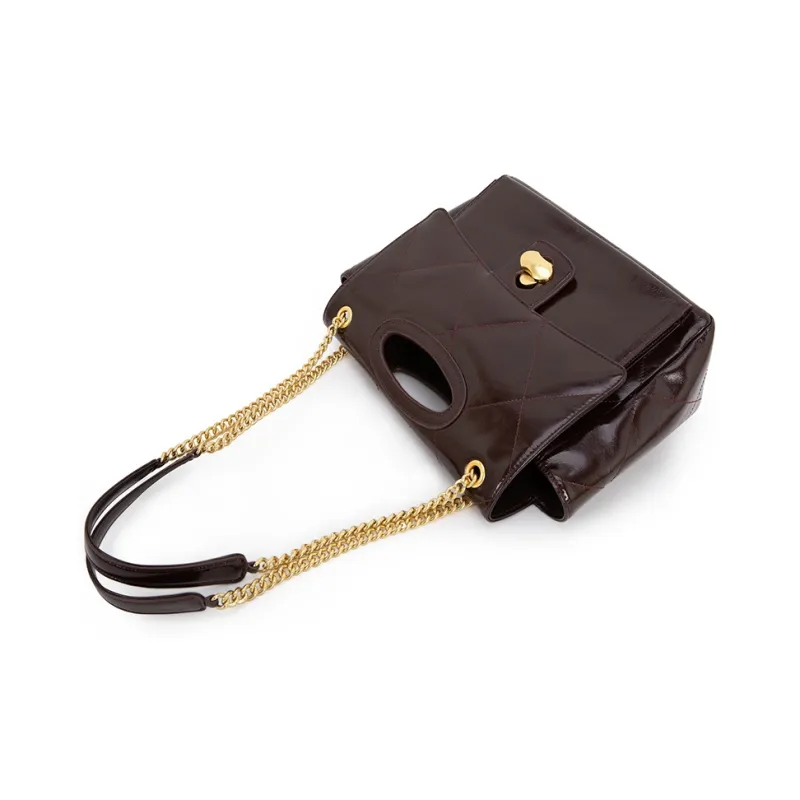 VENOF Cow Leather Niche Elegance One Shoulder Handbag Women's Menor Red/Tafish Black-3