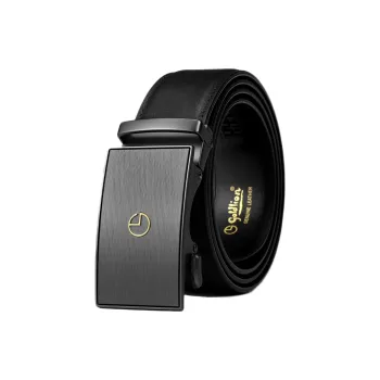 GOLDLION Top Grain Cow Leather Automatic Buckle Belt Men's Black Width 3.5CM