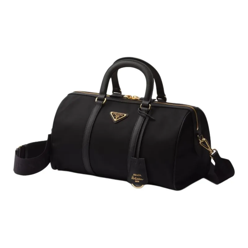 PRADA Recycled Nylon With Leather Shoulder Bag, Crossbody Bag, Handbag Medium Size Women's Black-1