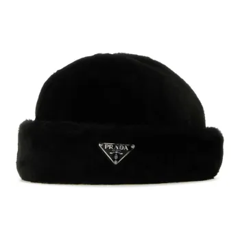 PRADA Triangle Logo-Appliqué Turn-Up Brim Beanie