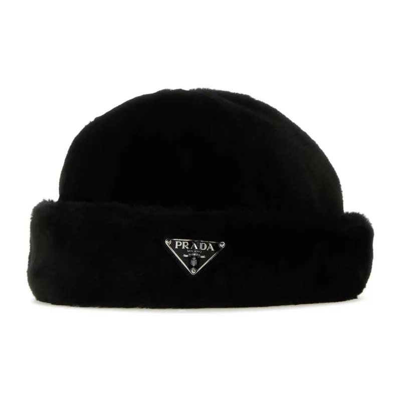 PRADA Triangle Logo-Appliqué Turn-Up Brim Beanie-0