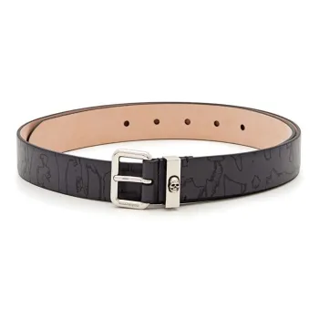 Alexander McQueen Allover Logo Printed Skull Engraved Belt