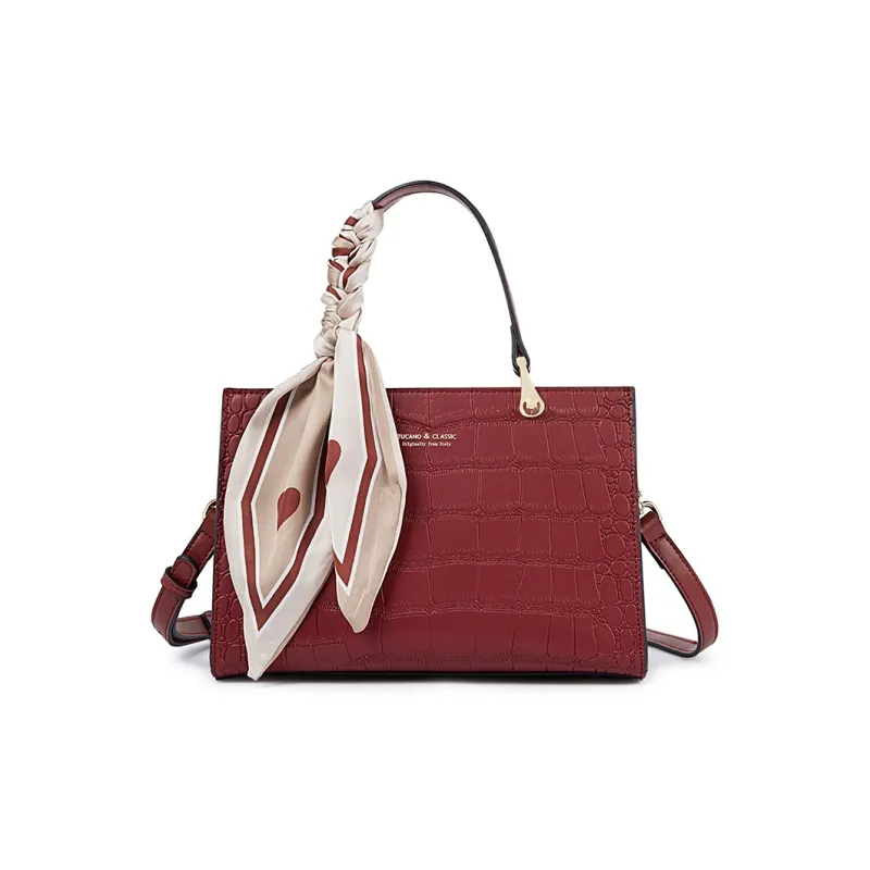 TUCANO Split Cow Leather With PU Leather Handbag Medium Size Women's Burgundy-0