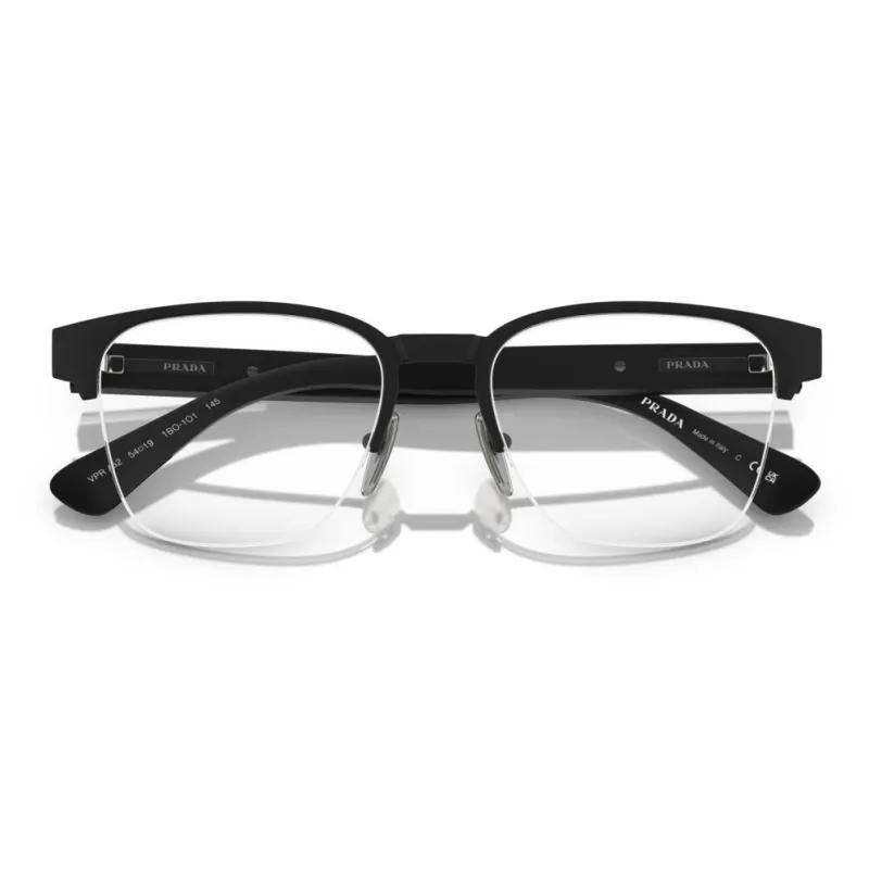 PRADA Metal Acetate Rectangular Eyeglass Frames Men's Black-4