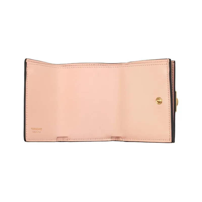 FERRAGAMO GANCINI Calfskin Shoulder Bag Crossbody Bag Wallet Women's Black & Pink-5