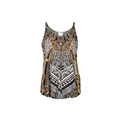 CAMILLA Graphic-print Beaded Silk Top