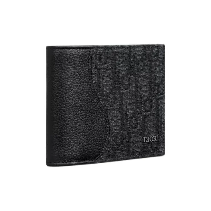 DIOR Saddle Oblique Jacquard Fabric With Grain Cow Leather Wallet Men's Black-1