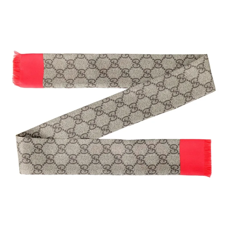 GUCCI Silk Scarves Unisex Beige/Ebony-1