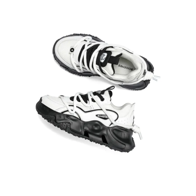 BOIGEMES Low Top Chunky Sneakers Men's White Black-1