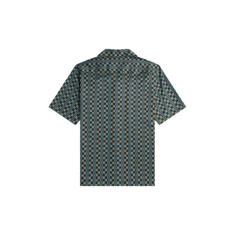 FRED PERRY Glitch Chequerboard Revere Collar Shirt Men's Green-1