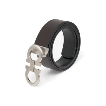 FERRAGAMO Solid Color Design Leather Belts Unisex Dark Brown Width: 4CM