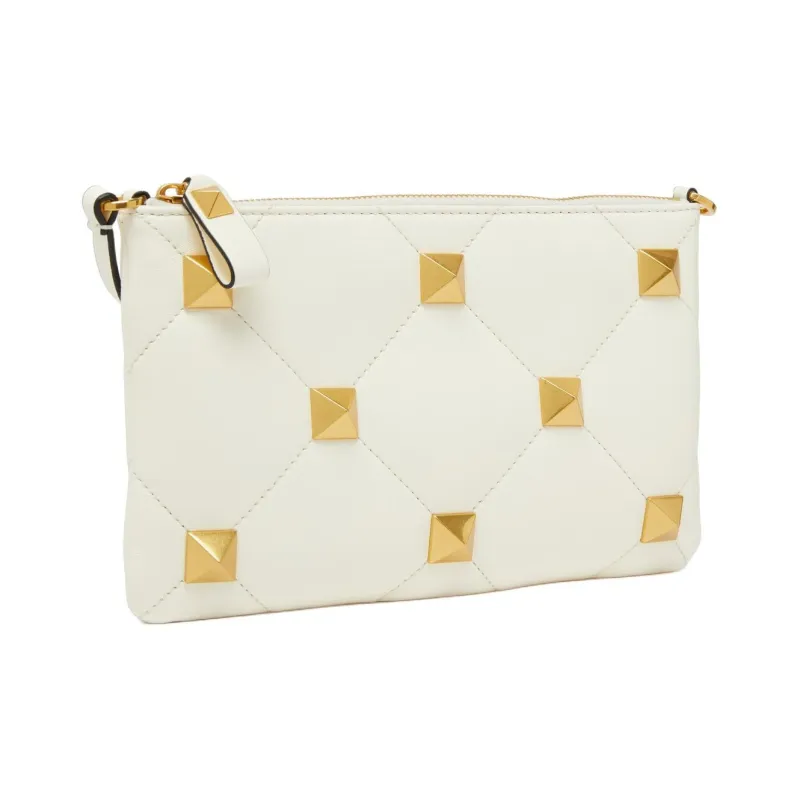 Valentino ROMAN STUD Lambskin Nappa Leather Clutch Handbag Shoulder Bag Women's Ivory White-1