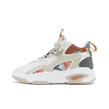 XTEP Anti Slip Wear Resistant High Top Casual Shoes Men's White Multicolor