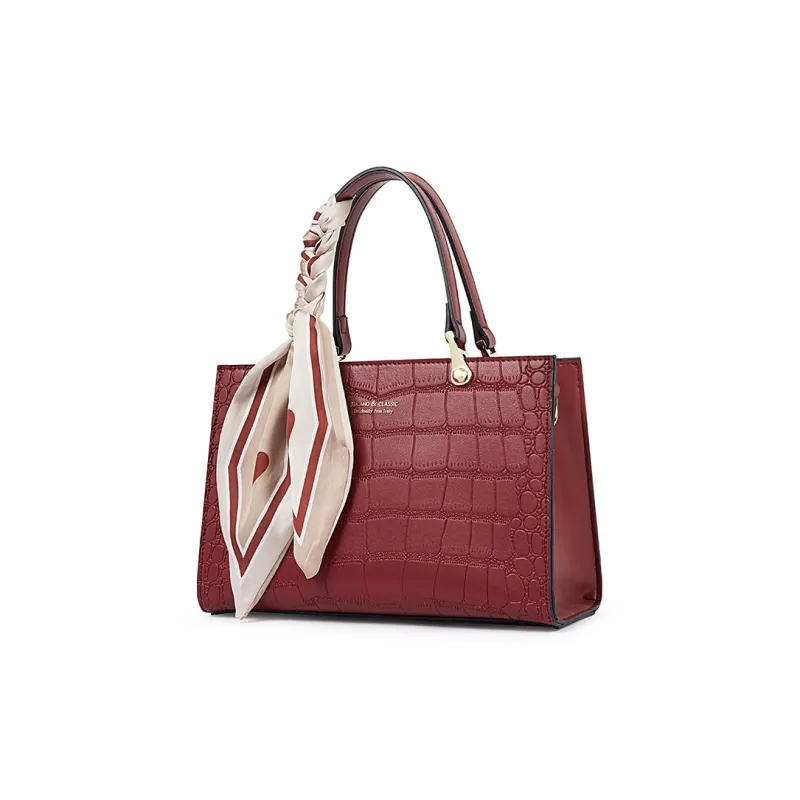 TUCANO Split Cow Leather With PU Leather Handbag Medium Size Women's Burgundy-1
