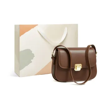 15 MINS Cow Leather Tofu Bag Small Square Bag Shoulder Bag Crossbody Bag Small Size Women's Coffee/Ecru