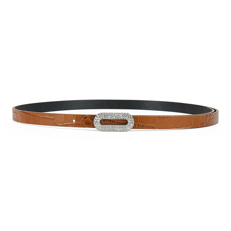 FAIRWHALE Minimalist Style Fashion Versatile Slim Waist Alloy Plate Buckle Belt Women's Width 1.4CM-3