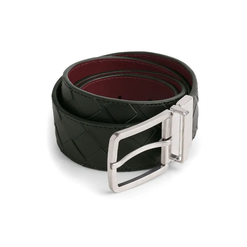 Bottega Veneta Calfskin Leather Belts Men's Green Width 3.5CM-0