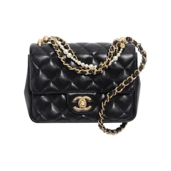 CHANEL Lambskin Shiny Mouth Cover Bag Crossbody Bag Mini Women's Black