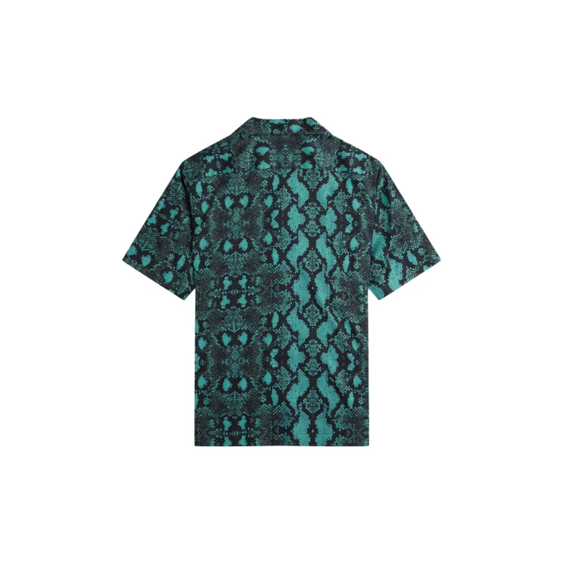 FRED PERRY Snake Print Revere Collar Shirt Men's Green-1