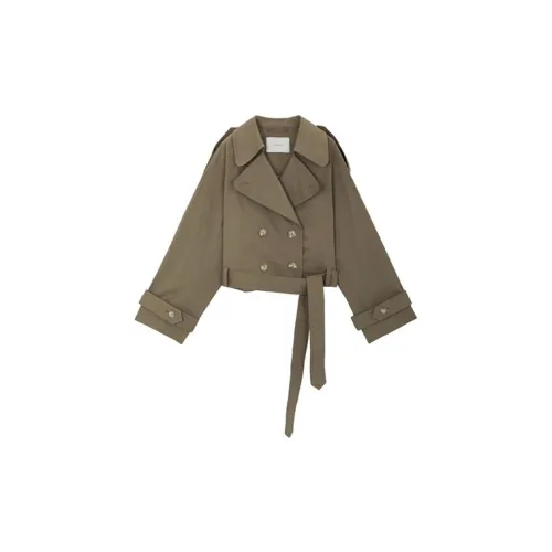 MSLAN Trench Coats Women's Frosty Khaki