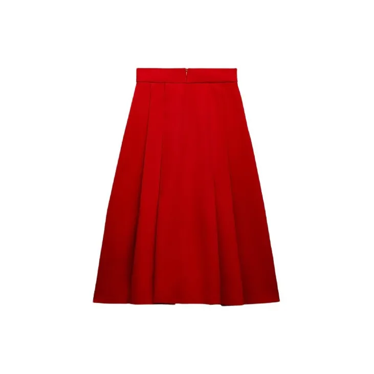 ZARA Casual Long Skirts Women's Red-1