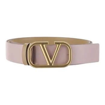Valentino Logo Pin Buckle Leather Belts Women's Pink Width 3CM