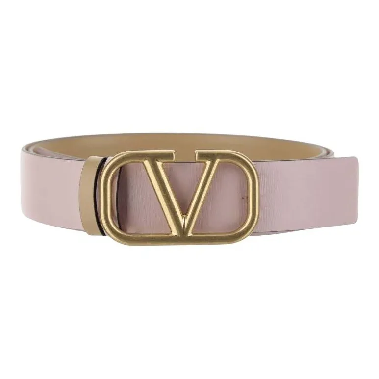 Valentino Logo Pin Buckle Leather Belts Women's Pink Width 3CM-0