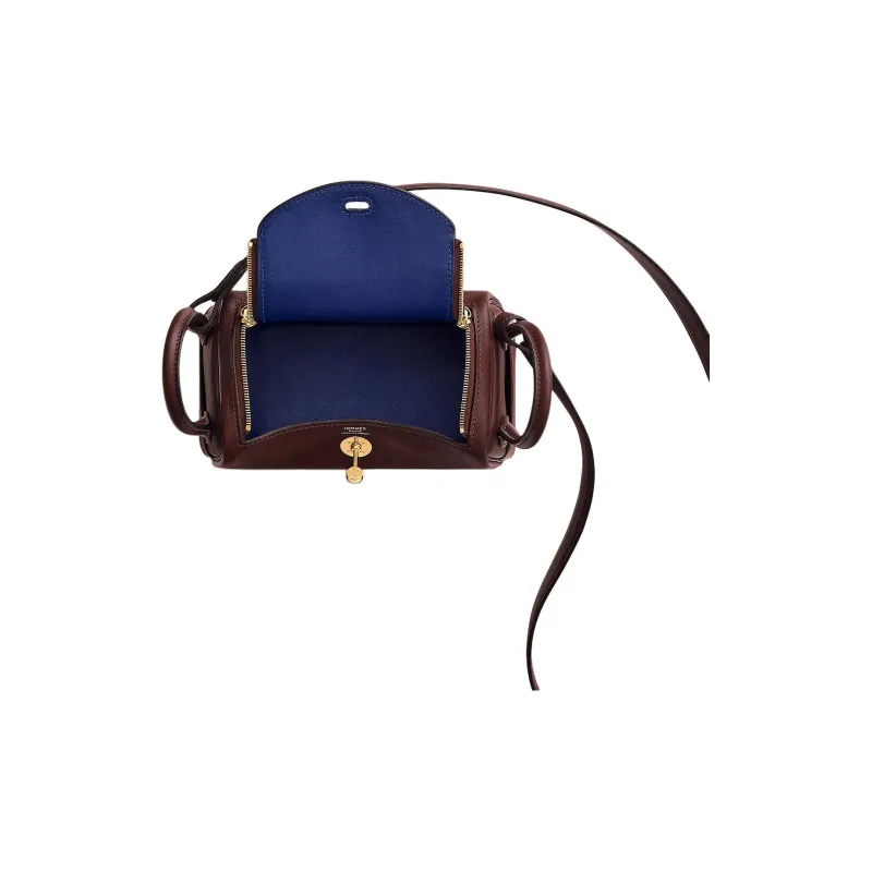 HERMES Lindy Swift Leather Handbag Shoulder Bag Crossbody Bag Mini Women's Saddle Red With Sapphire Blue-2