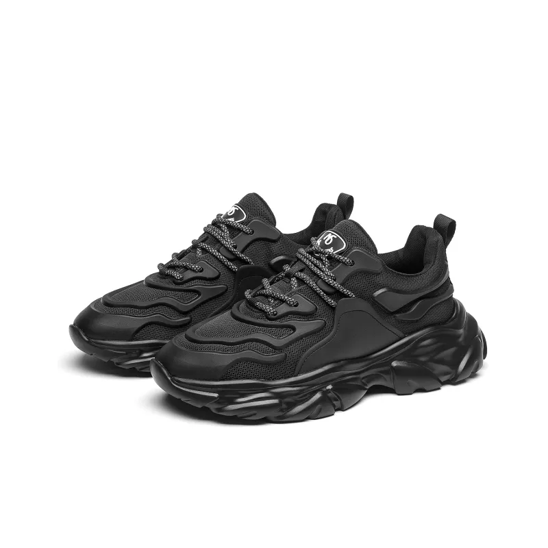 15 MINS Height Increasing Breathable Comfortable Wear Resistant Fashion Trend Chunky Sneakers Men's Black-2