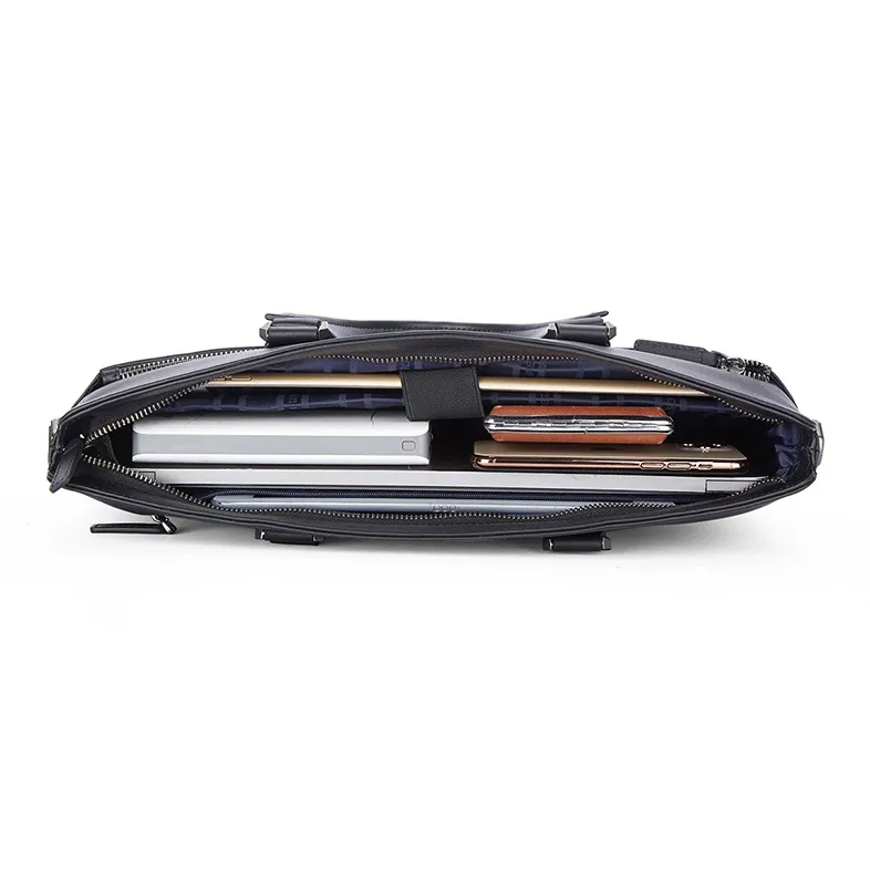 BISON DENIM Top Grain Cow Leather Genuine Leather Briefcase Shoulder Bag Crossbody Bag Men's Black-3