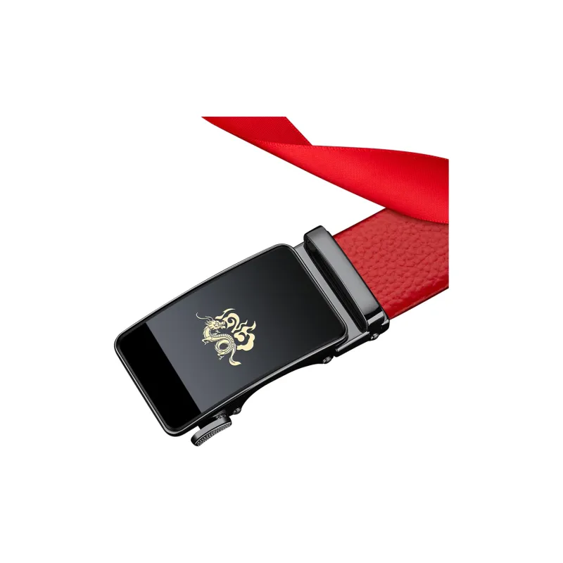 WilliamPOLO Top Grain Cow Leather Leather Belts Men's The Buckle Is All Red Belt Width 3.5cm-2