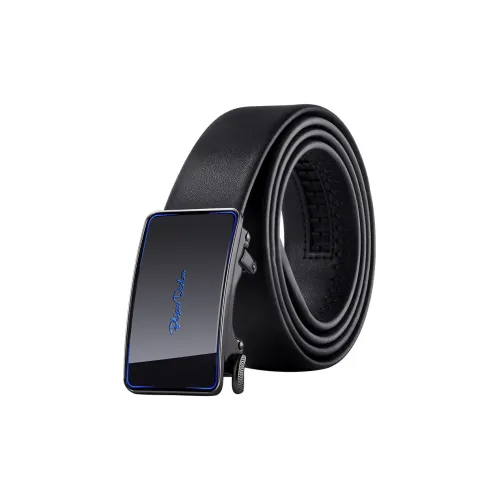 BISON DENIM Automatic Buckle Casual Men's Belt-Youth Mirror Finish Gold LOGO Leather Belts Men's Width 3.5cm