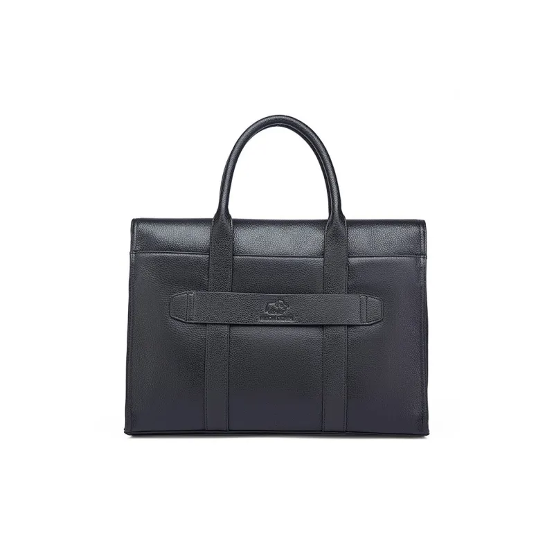 BISON DENIM Cow Leather Briefcase Shoulder Bag Crossbody Bag Men's Black-0