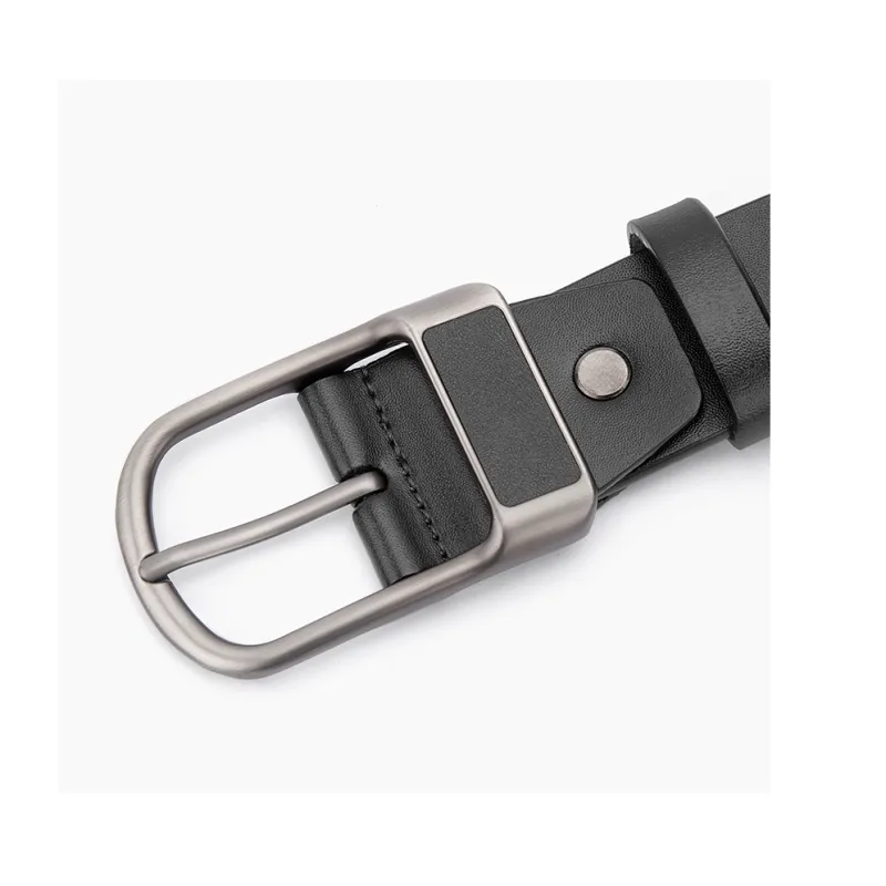 BISON DENIM Minimalist Style Design Casual Business Pin Buckle Cow Split Leather Leather Belts Men's Black/Dark Brown-1