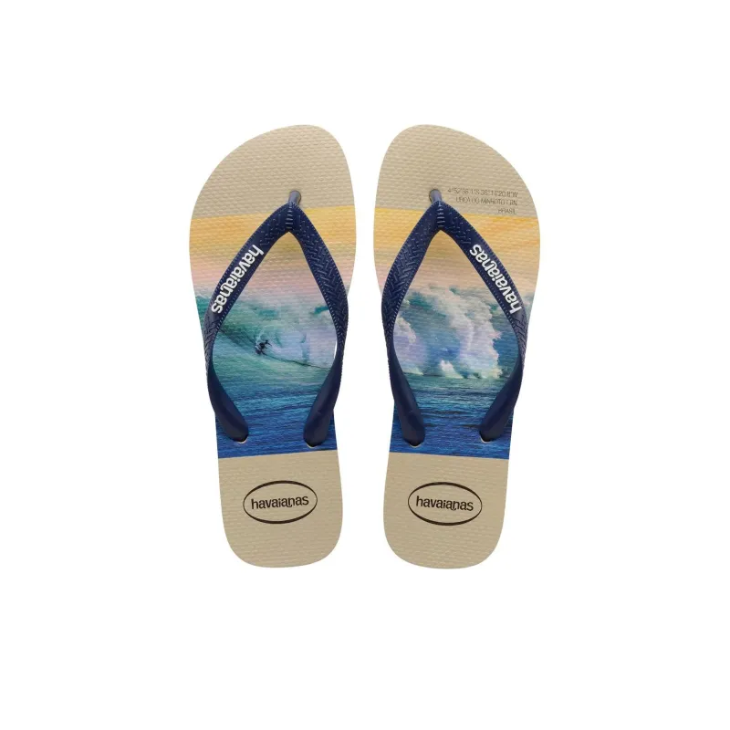 Havaianas Slip Resistant Abrasion Resistant Flip Flops Men's Blue Beige-3